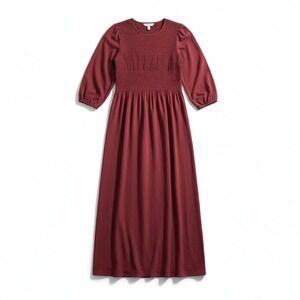 Garnet Hill Smocked Bodice Maxi Dress Red  Organic Cotton Blend Size S